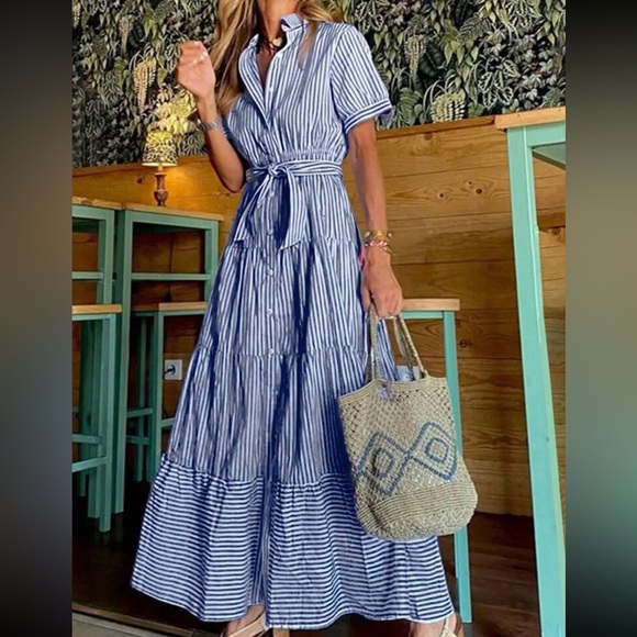 Luxe striped button down belted maxi dress - Picture 6 of 16